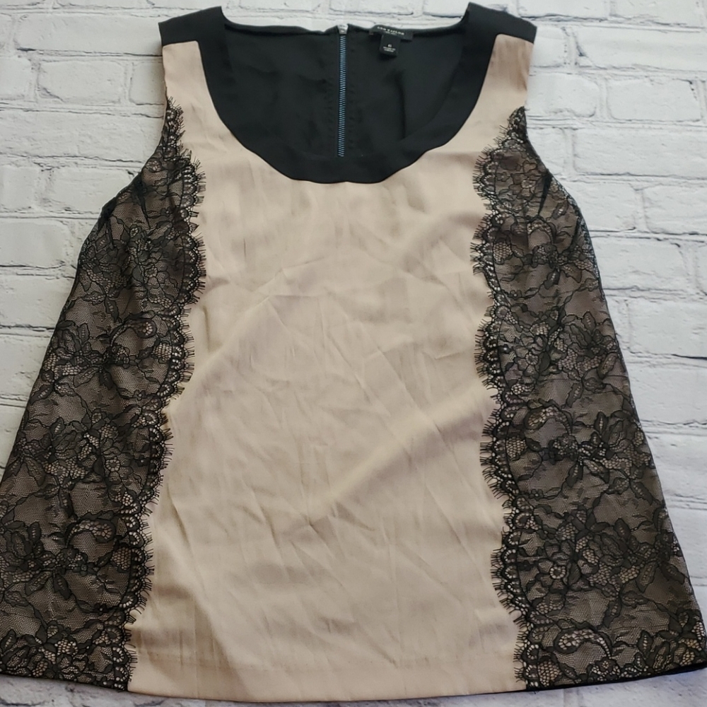 Ann Taylor Nude and Black Lace Sleeveless Blouse